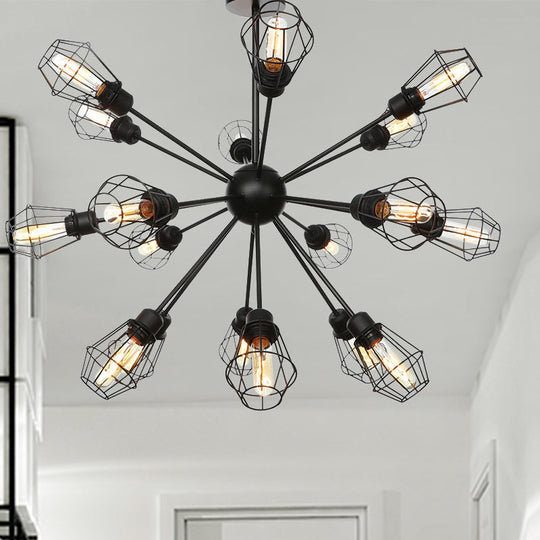 Farmhouse Style Black Pendant Light With Metal Cage Shade - 9/12/15 Lights Restaurant Chandelier