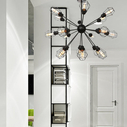 Black Metal Farmhouse Style Pendant Light with Cage Shade