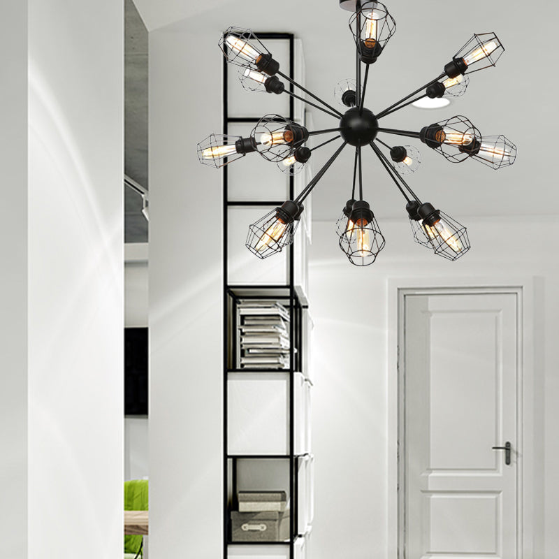 Farmhouse Style Black Pendant Light With Metal Cage Shade - 9/12/15 Lights Restaurant Chandelier