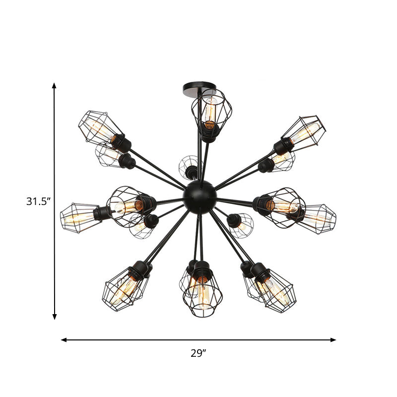 Farmhouse Style Black Pendant Light With Metal Cage Shade - 9/12/15 Lights Restaurant Chandelier