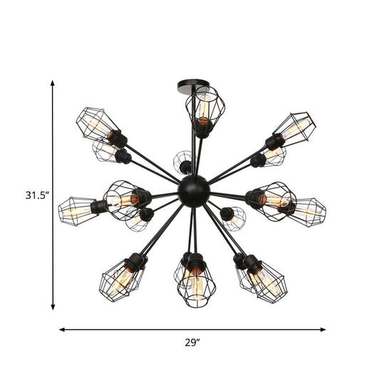 Farmhouse Style Black Pendant Light With Metal Cage Shade - 9/12/15 Lights Restaurant Chandelier