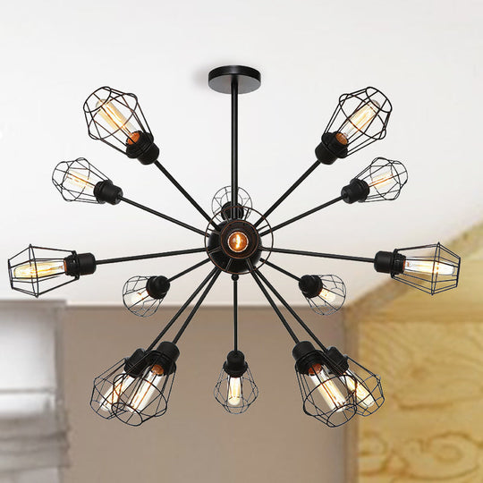 Black Metal Farmhouse Style Pendant Light with Cage Shade