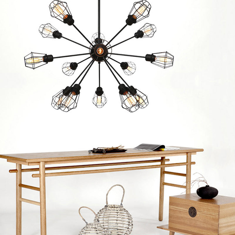 Farmhouse Style Black Pendant Light With Metal Cage Shade - 9/12/15 Lights Restaurant Chandelier