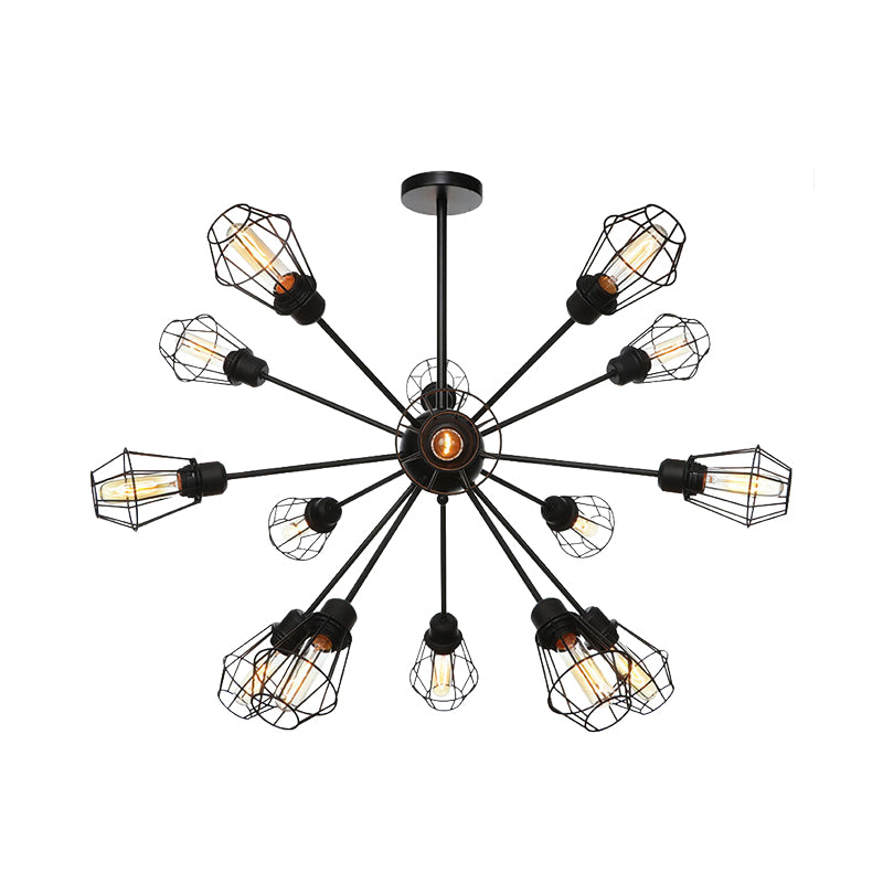 Farmhouse Style Black Pendant Light With Metal Cage Shade - 9/12/15 Lights Restaurant Chandelier