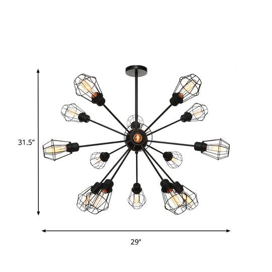 Farmhouse Style Black Pendant Light With Metal Cage Shade - 9/12/15 Lights Restaurant Chandelier