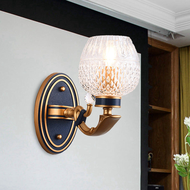 Traditionalist Wall Sconce Light With Lattice Glass In Brass For Bedroom - Led Mounted Lamp 1 /