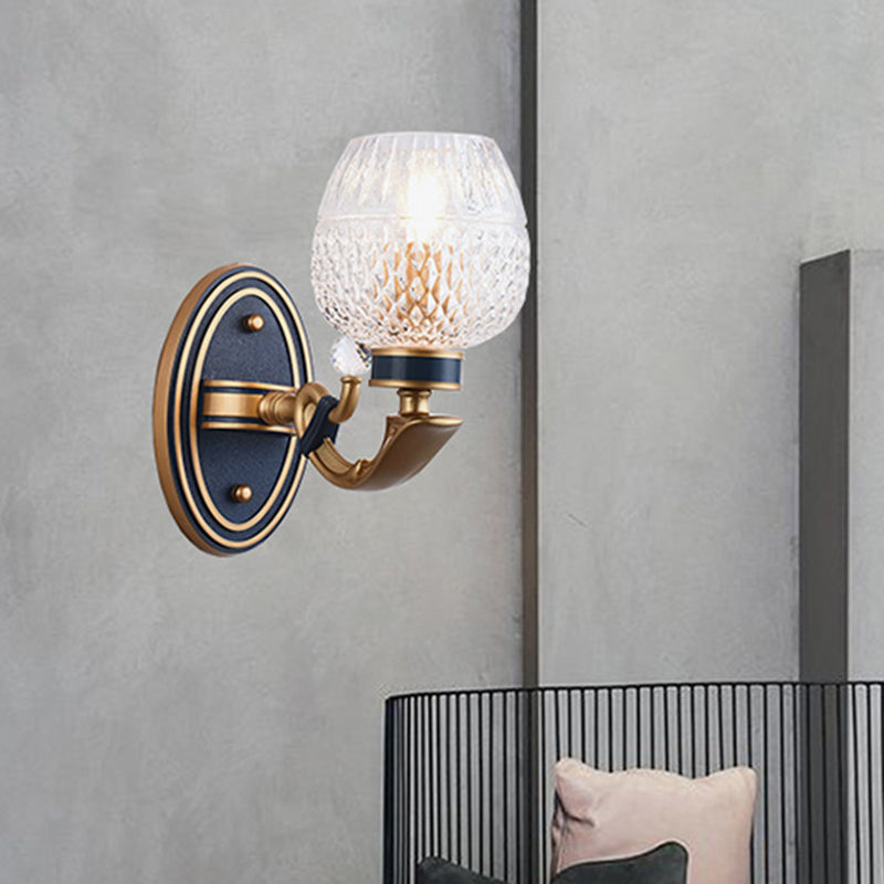 Traditionalist Wall Sconce Light With Lattice Glass In Brass For Bedroom - Led Mounted Lamp