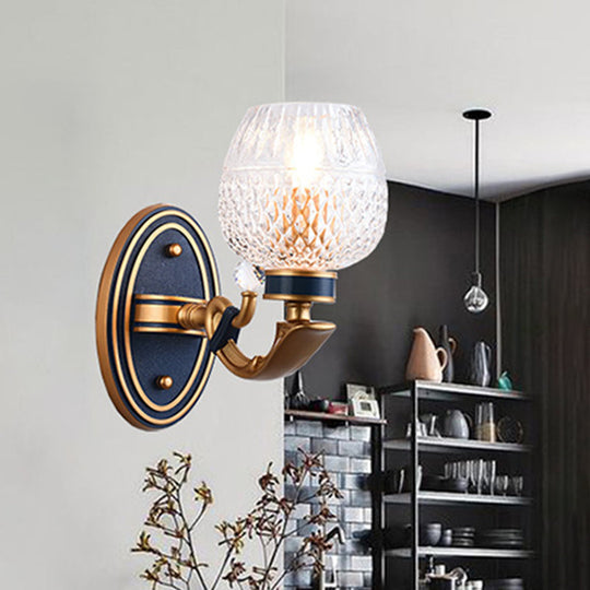 Traditionalist Wall Sconce Light With Lattice Glass In Brass For Bedroom - Led Mounted Lamp