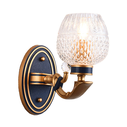 Traditionalist Wall Sconce Light With Lattice Glass In Brass For Bedroom - Led Mounted Lamp