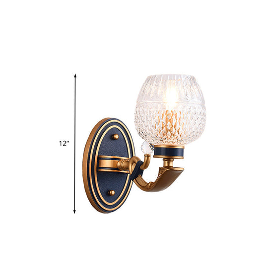 Traditionalist Wall Sconce Light With Lattice Glass In Brass For Bedroom - Led Mounted Lamp