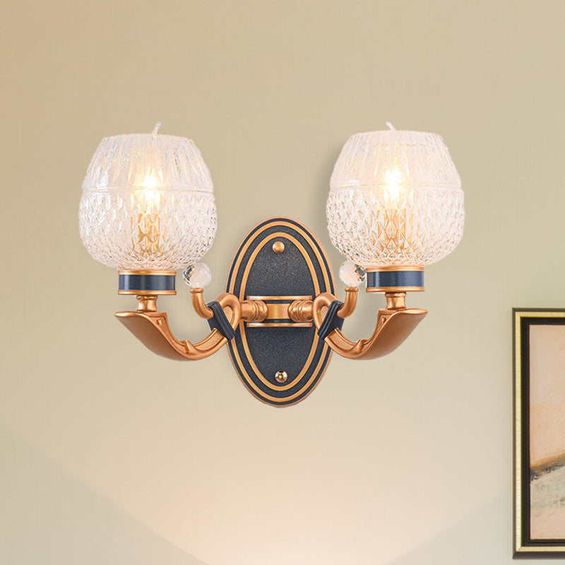 Traditionalist Wall Sconce Light With Lattice Glass In Brass For Bedroom - Led Mounted Lamp 2 /