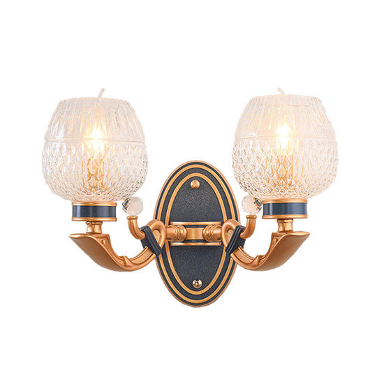 Traditionalist Wall Sconce Light With Lattice Glass In Brass For Bedroom - Led Mounted Lamp