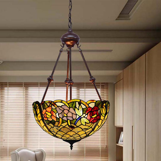 Stained Art Glass Chandelier Light - Petal Design - 2 Lights - Red/Orange/Green - Bedroom Pendant Lighting Fixture