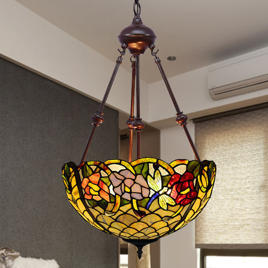 Stained Art Glass Chandelier Light - Petal Design - 2 Lights - Red/Orange/Green - Bedroom Pendant Lighting Fixture