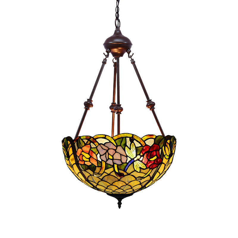 Stained Art Glass Chandelier - Petal Design Red/Orange/Green 2-Light Pendant Fixture Ideal For