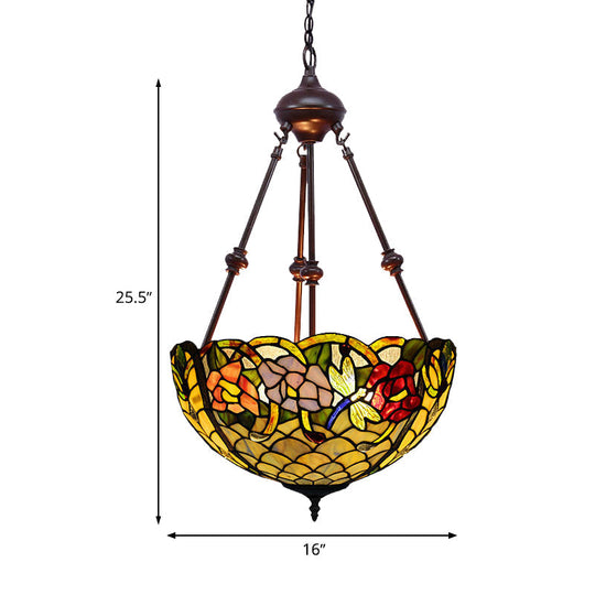 Stained Art Glass Chandelier Light - Petal Design - 2 Lights - Red/Orange/Green - Bedroom Pendant Lighting Fixture