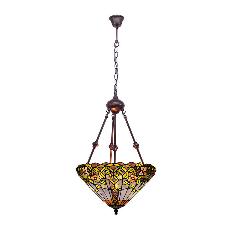 Stained Art Glass Chandelier Light - Petal Design - 2 Lights - Red/Orange/Green - Bedroom Pendant Lighting Fixture