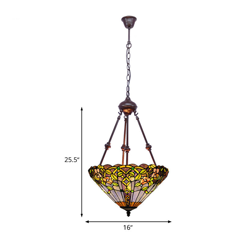 Stained Art Glass Chandelier Light - Petal Design - 2 Lights - Red/Orange/Green - Bedroom Pendant Lighting Fixture