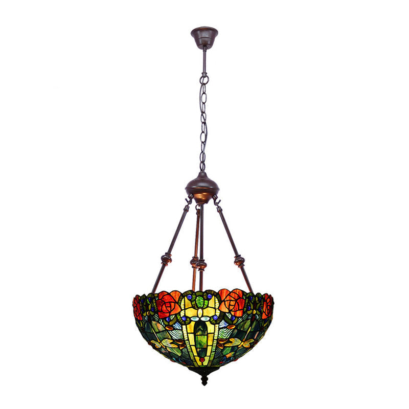 Stained Art Glass Chandelier Light - Petal Design - 2 Lights - Red/Orange/Green - Bedroom Pendant Lighting Fixture