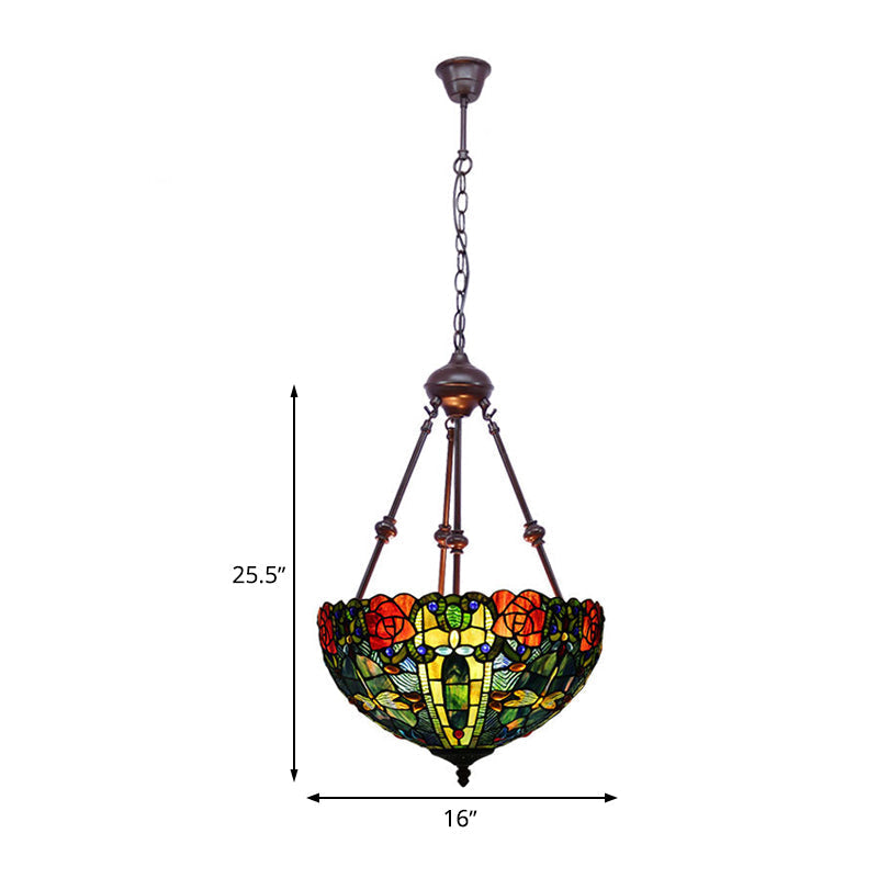 Stained Art Glass Chandelier - Petal Design Red/Orange/Green 2-Light Pendant Fixture Ideal For