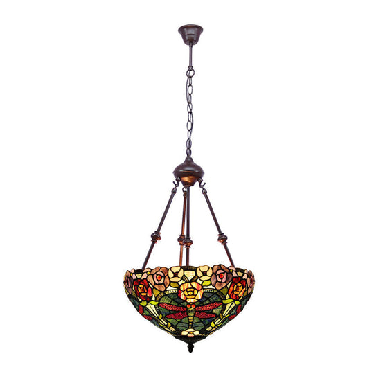 Stained Art Glass Chandelier Light - Petal Design - 2 Lights - Red/Orange/Green - Bedroom Pendant Lighting Fixture