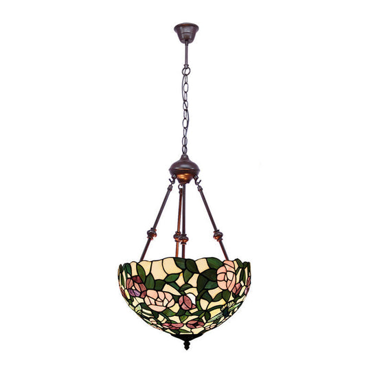 Hand Cut Glass Victorian Bowl Chandelier - 2 Lights, Red/Pink/Purple - Bedroom Pendant Lamp