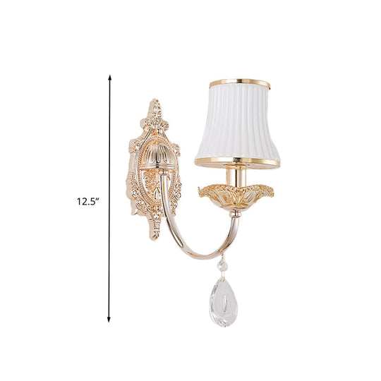 Traditional Brass Wall Sconce With Frosted White Glass And Crystal Accents