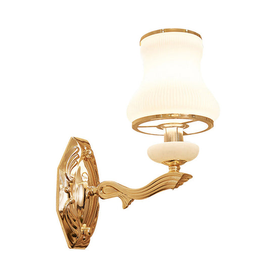 Traditional Opal Frosted Glass 1/2 Bulbs Brass Wall Sconce With Clear Crystal Drop