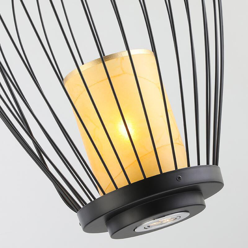 Sleek Caged Ceiling Lighting: Modern Metal Suspension Lamp - 14/18 Width Fabric Shade