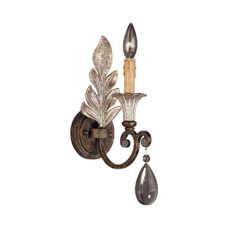 Traditional Crystal Candlestick Rust/Aged Silver Wall Sconce Light Fixture - Elegant Living Room