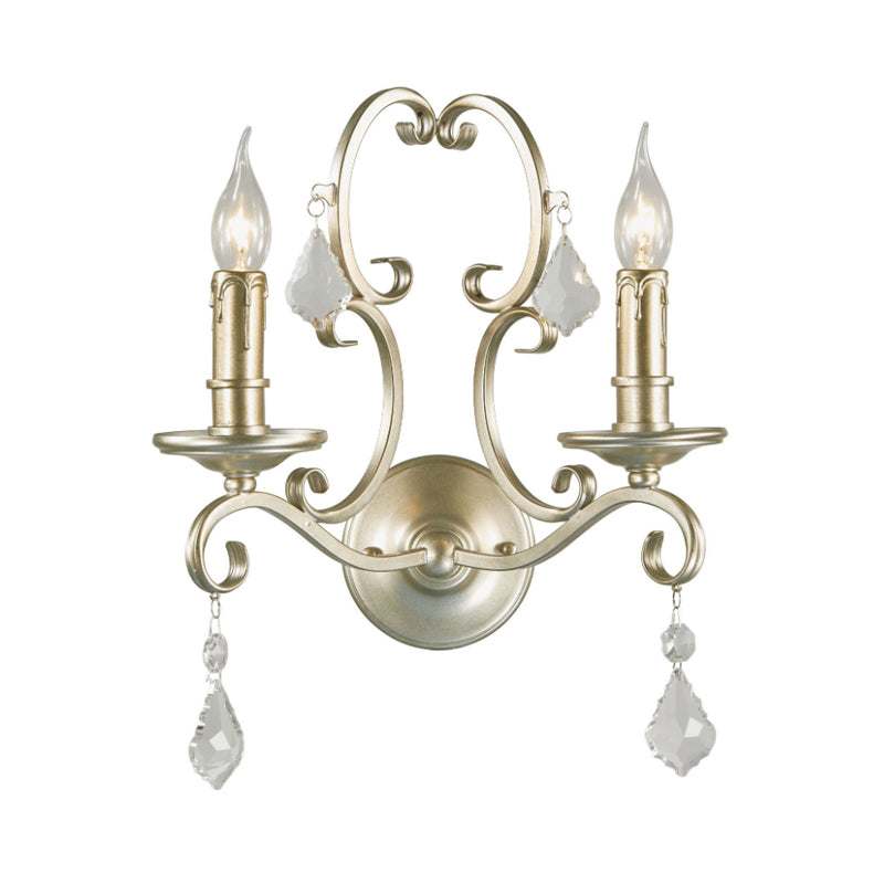 Traditional Crystal Candlestick Rust/Aged Silver Wall Sconce Light Fixture - Elegant Living Room