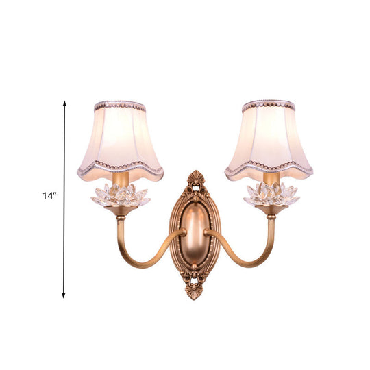 Brass Scalloped Crystal Wall Sconce - Traditional 2-Head Led Lamp For Living Room