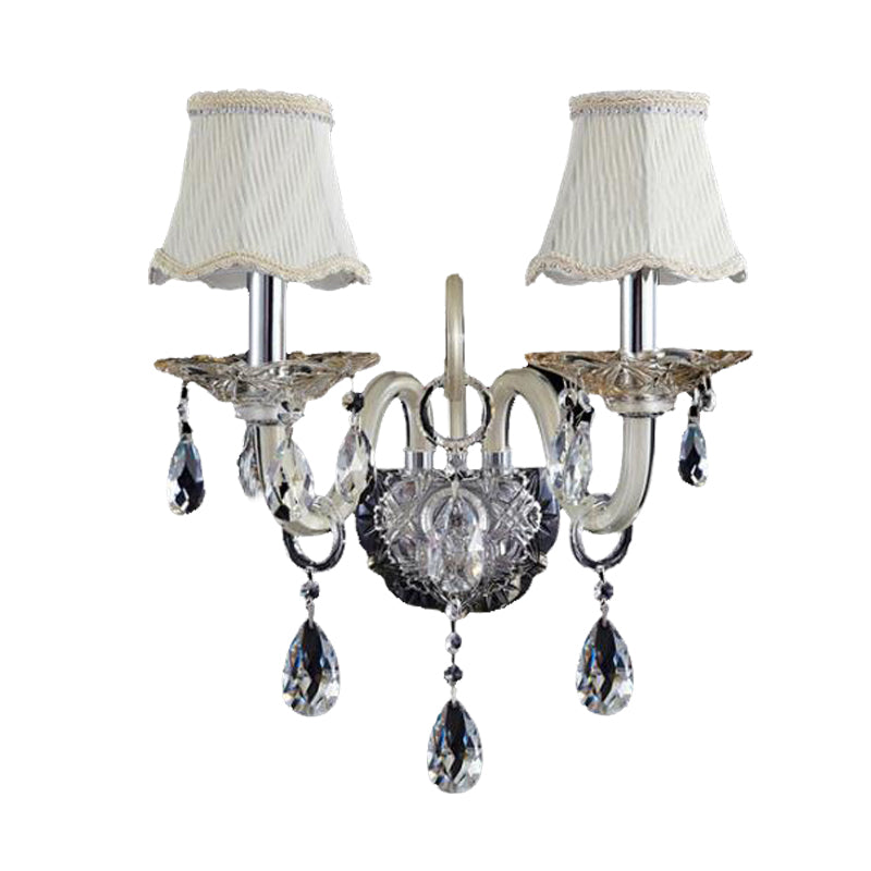 Retro Crystal Wall Sconce Chrome Lighting Fixture - 1/2 Lights Led For Living Room