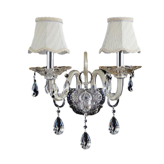 Retro Crystal Wall Sconce Chrome Lighting Fixture - 1/2 Lights Led For Living Room