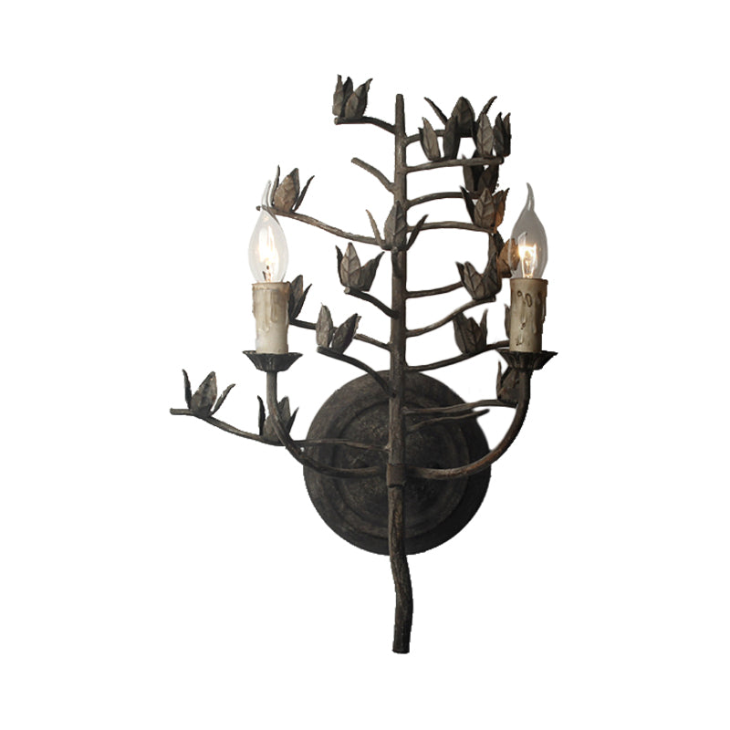 Metallic Wall Mount Lamp - Rustic 2-Light Bedroom Sconce In Dark Gray