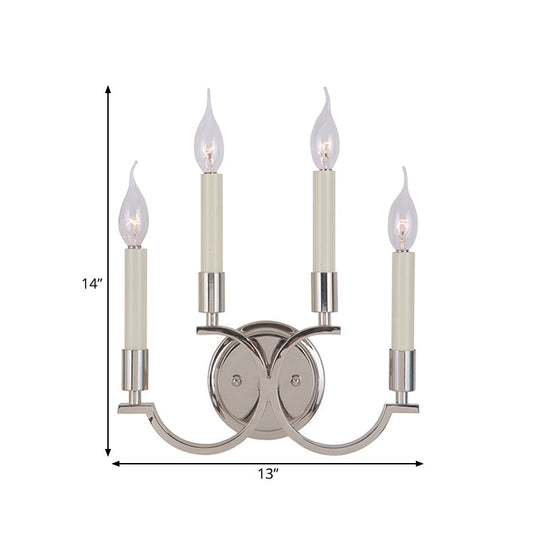 Traditional Silver Candle-Style Wall Lamp - 1/4 Lights Metallic Sconce Light Fixture For Bedrooms