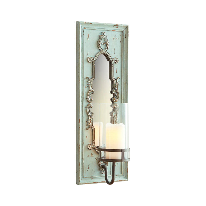 Rustic 1-Light Black/Blue Vanity Sconce: Clear Cylinder Wall Lighting For Bathroom Blue