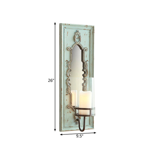 Rustic 1-Light Black/Blue Vanity Sconce: Clear Cylinder Wall Lighting For Bathroom