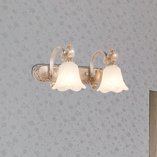 Traditional Flower Shade Vanity Wall Sconce - Milk Glass 3-Head Bathroom Light In Khaki 2 /