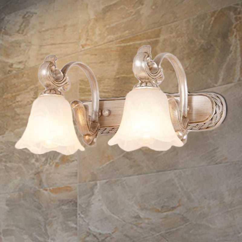 Traditional Flower Shade Vanity Wall Sconce - Milk Glass 3-Head Bathroom Light In Khaki