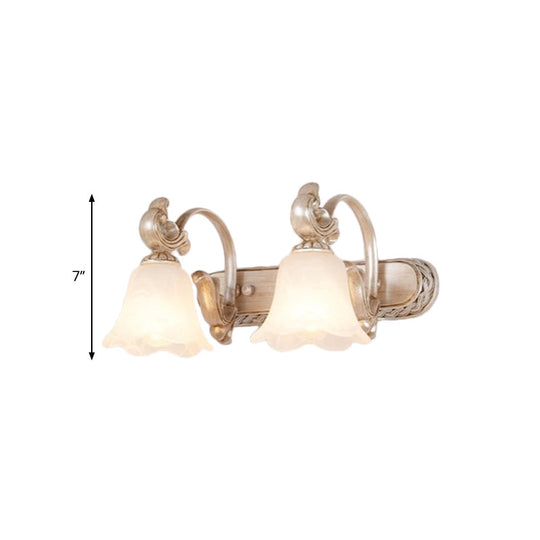 Traditional Flower Shade Vanity Wall Sconce - Milk Glass 3-Head Bathroom Light In Khaki