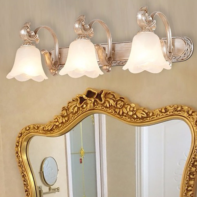 Traditional Flower Shade Vanity Wall Sconce - Milk Glass 3-Head Bathroom Light In Khaki 3 /