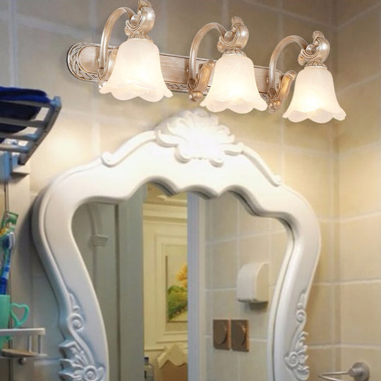 Traditional Flower Shade Vanity Wall Sconce - Milk Glass 3-Head Bathroom Light In Khaki