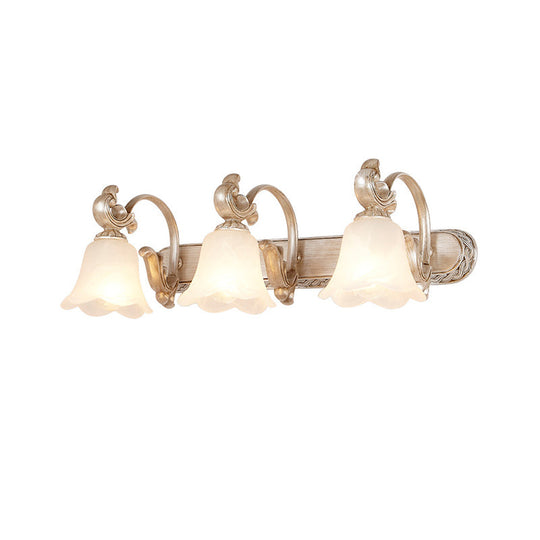 Traditional Flower Shade Vanity Wall Sconce - Milk Glass 3-Head Bathroom Light In Khaki