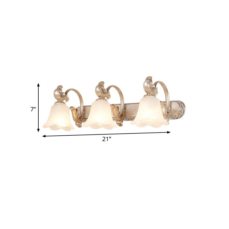 Traditional Flower Shade Vanity Wall Sconce - Milk Glass 3-Head Bathroom Light In Khaki