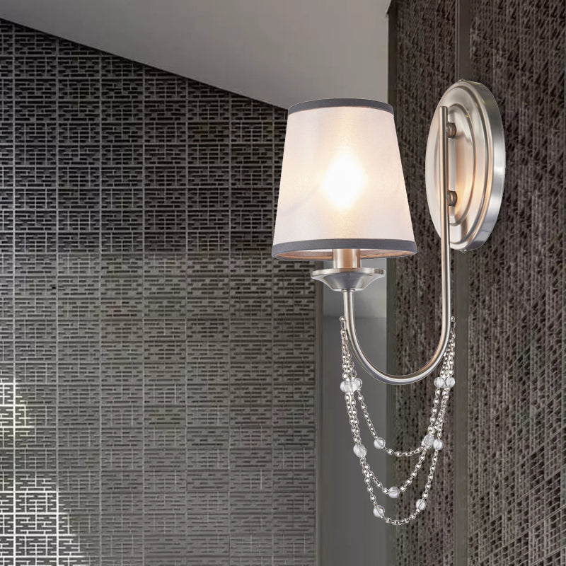 Chrome Wall Sconce With Crystal Conical Shade For Bedroom Lighting