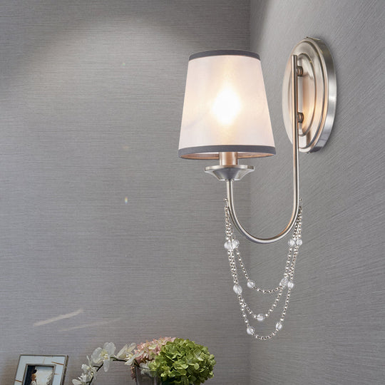 Chrome Wall Sconce With Crystal Conical Shade For Bedroom Lighting