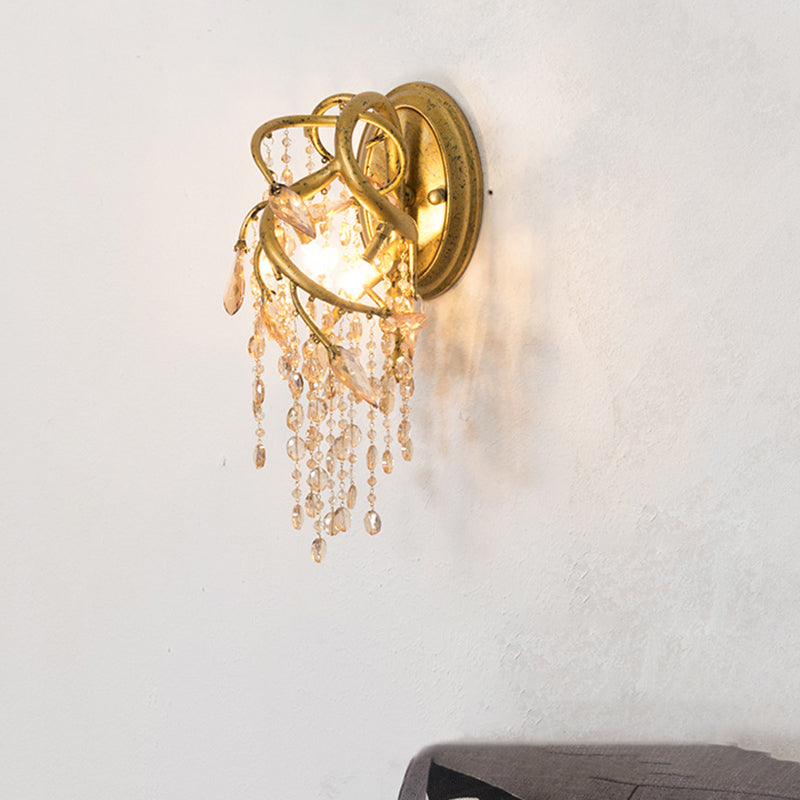 Translucent Crystal Led Wall Lamp - Decorative Branch Mount Lighting 2 Lights Brass Finish