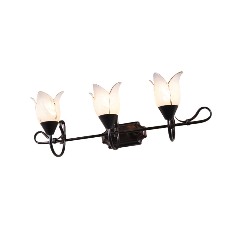 Modern 2/3-Head Vanity Light With Frosted Glass Shade - Black Finish Petal Wall Lighting