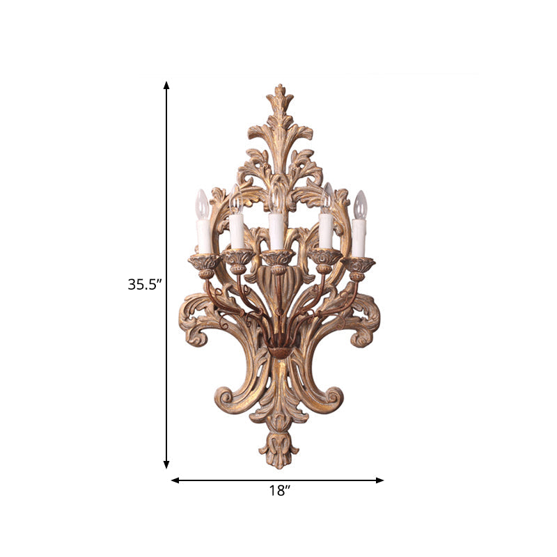 Rustic Wood Candelabra Wall Lamp - 5-Light Bedroom Sconce Fixture